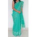 Turquoise green embroidered saree